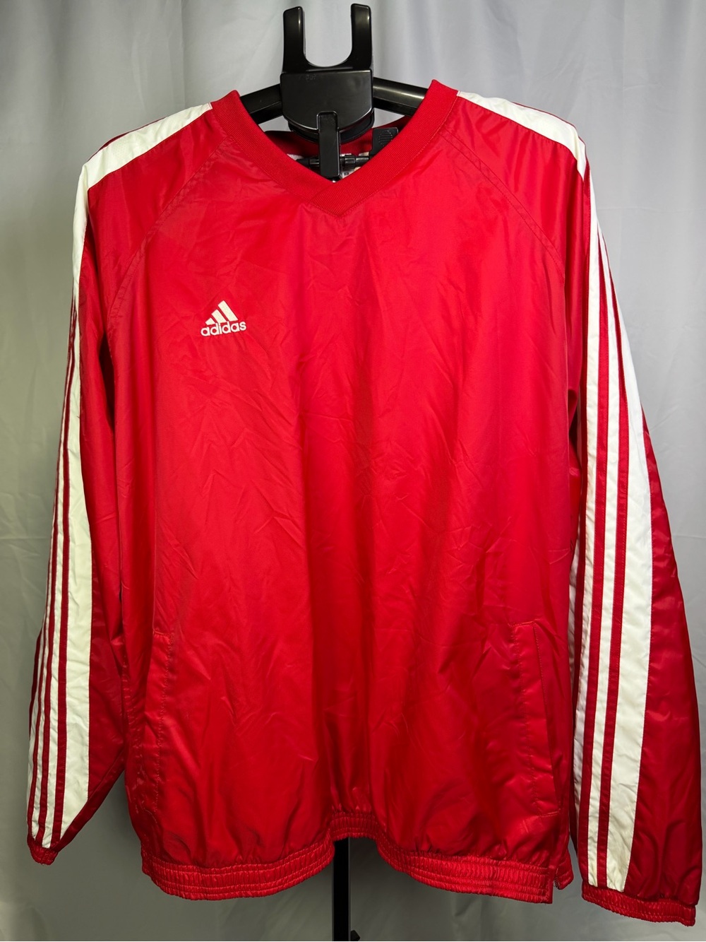 adidas Red Windbreaker with White Stripe Sleeves